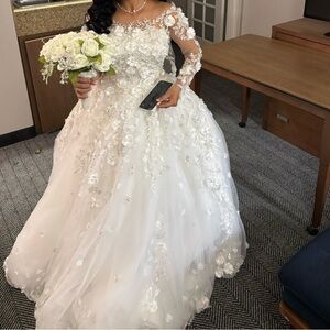 Elegant White Custom Made Floral Wedding Dress